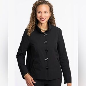 Nina Macklemore-Active Stretch Nylon Swing-Black Jacket-Loop Buttons-Size P